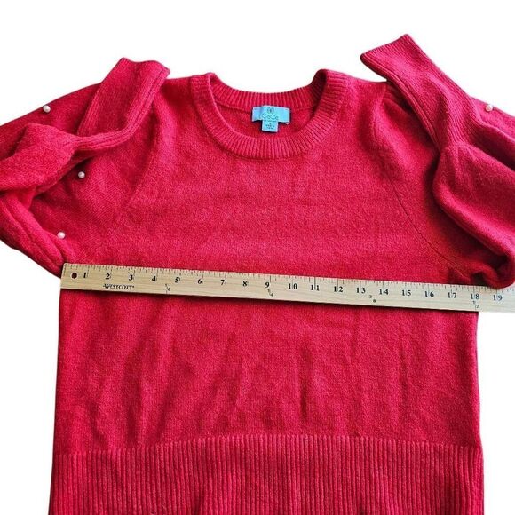 Cece womens Sz S red puff Sleeves pearls embellished sweater - Picture 5 of 8